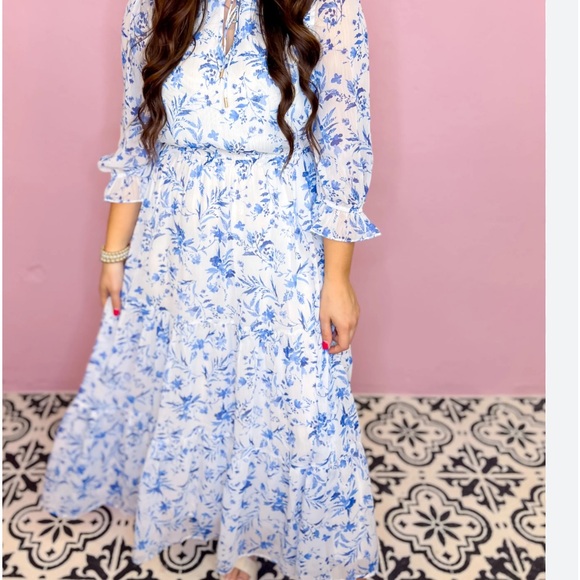 Spring Tea Maxi Dress-French Blue Pretty In Floral Dress size L - Picture 6 of 9